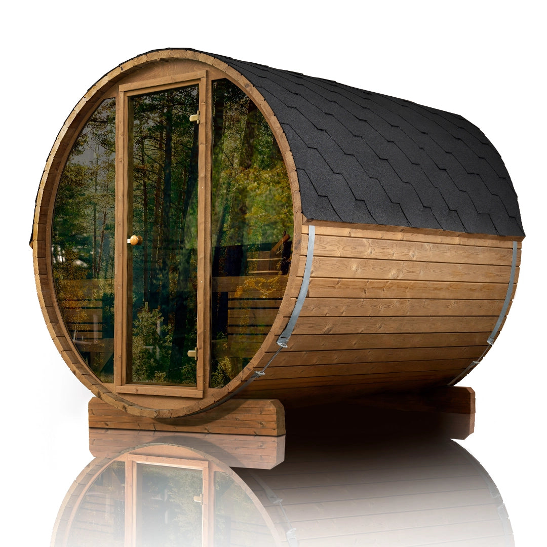 Scandinavian Odyssey Outdoor Barrel Sauna With Double Benches (8x8