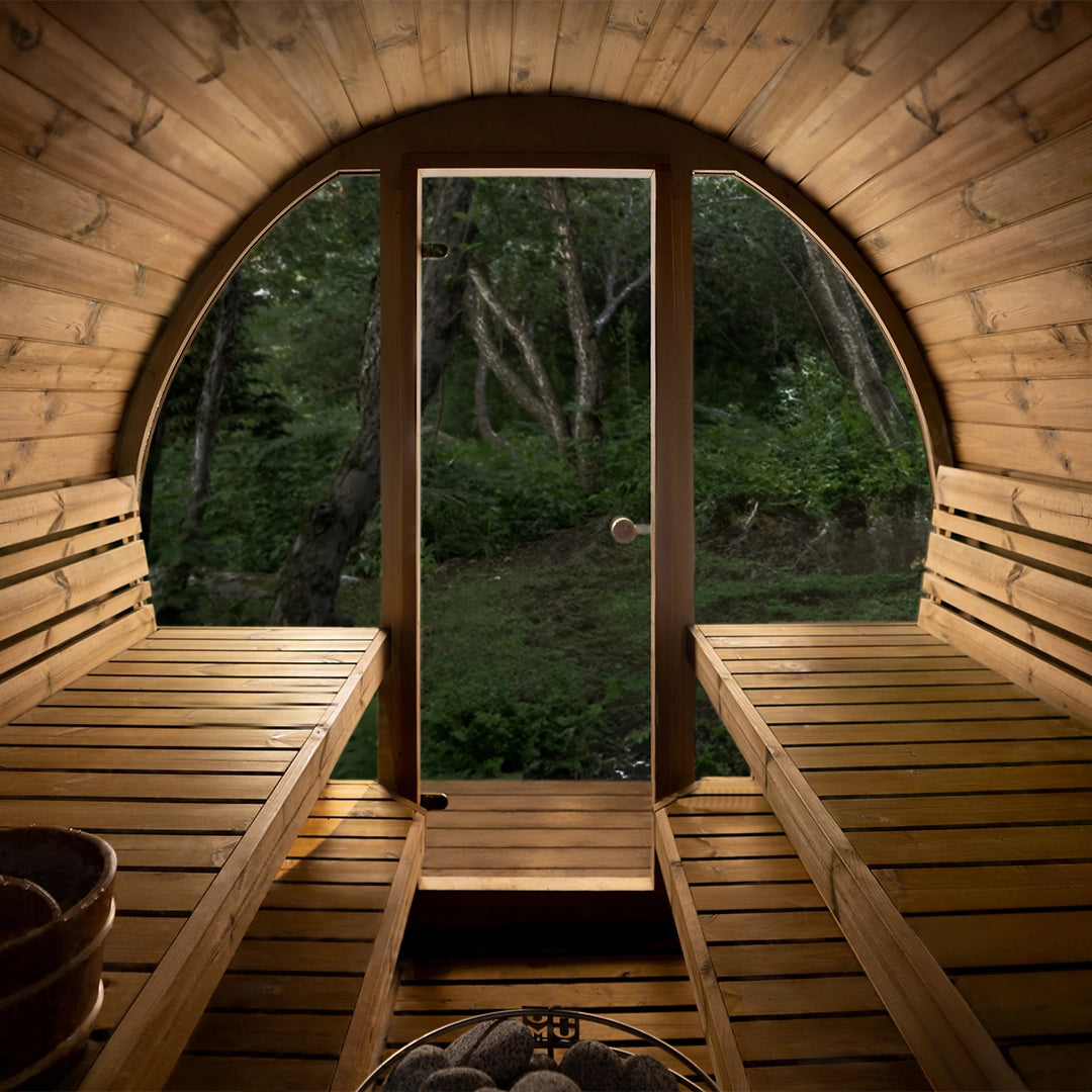 Scandinavian Odyssey Outdoor Barrel Sauna With Double Benches (8x8