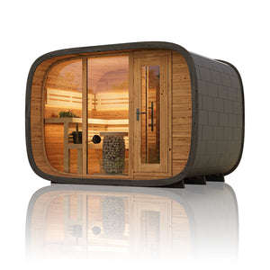 Mirage Outdoor Round Cube Sauna With Changing Room (L-Bench)