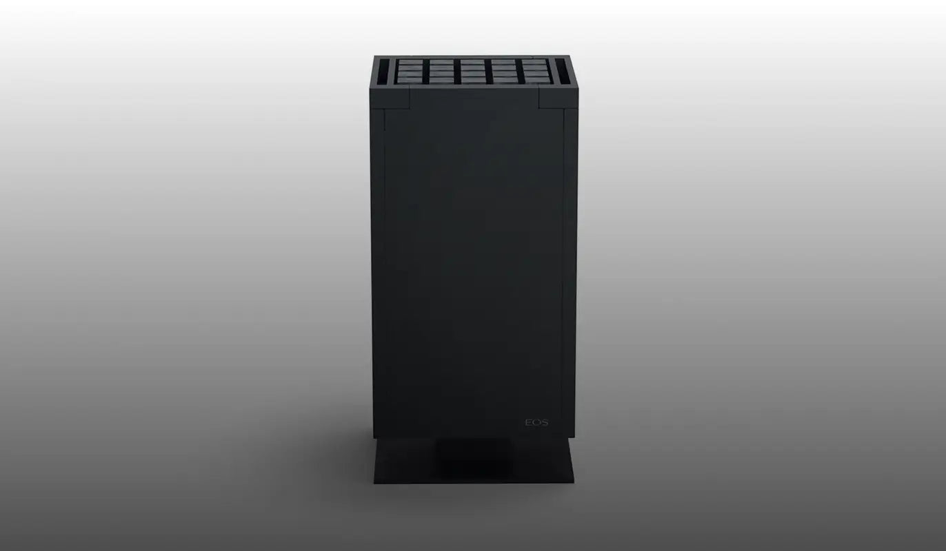 Beautiful, elegant German Engineered Sauna Heater from EOS. Black tone with cubic volcanic stone look.