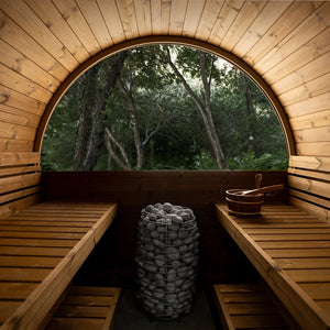 Scandinavian Odyssey Outdoor Barrel Sauna With Double Benches (8x8)