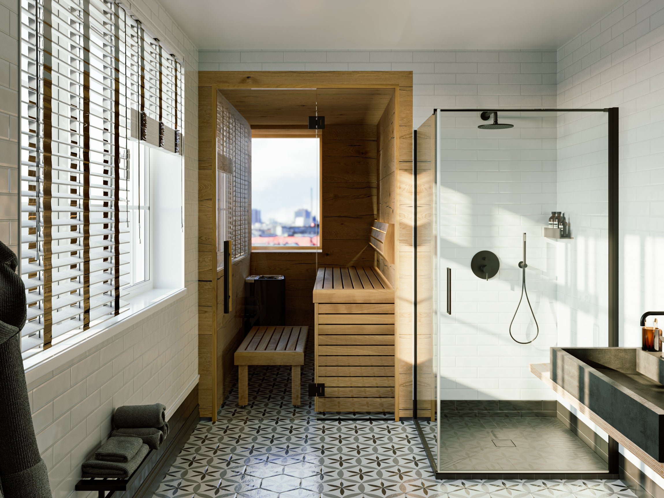 Custom Sauna Inside Of a luxury appartment bathroom