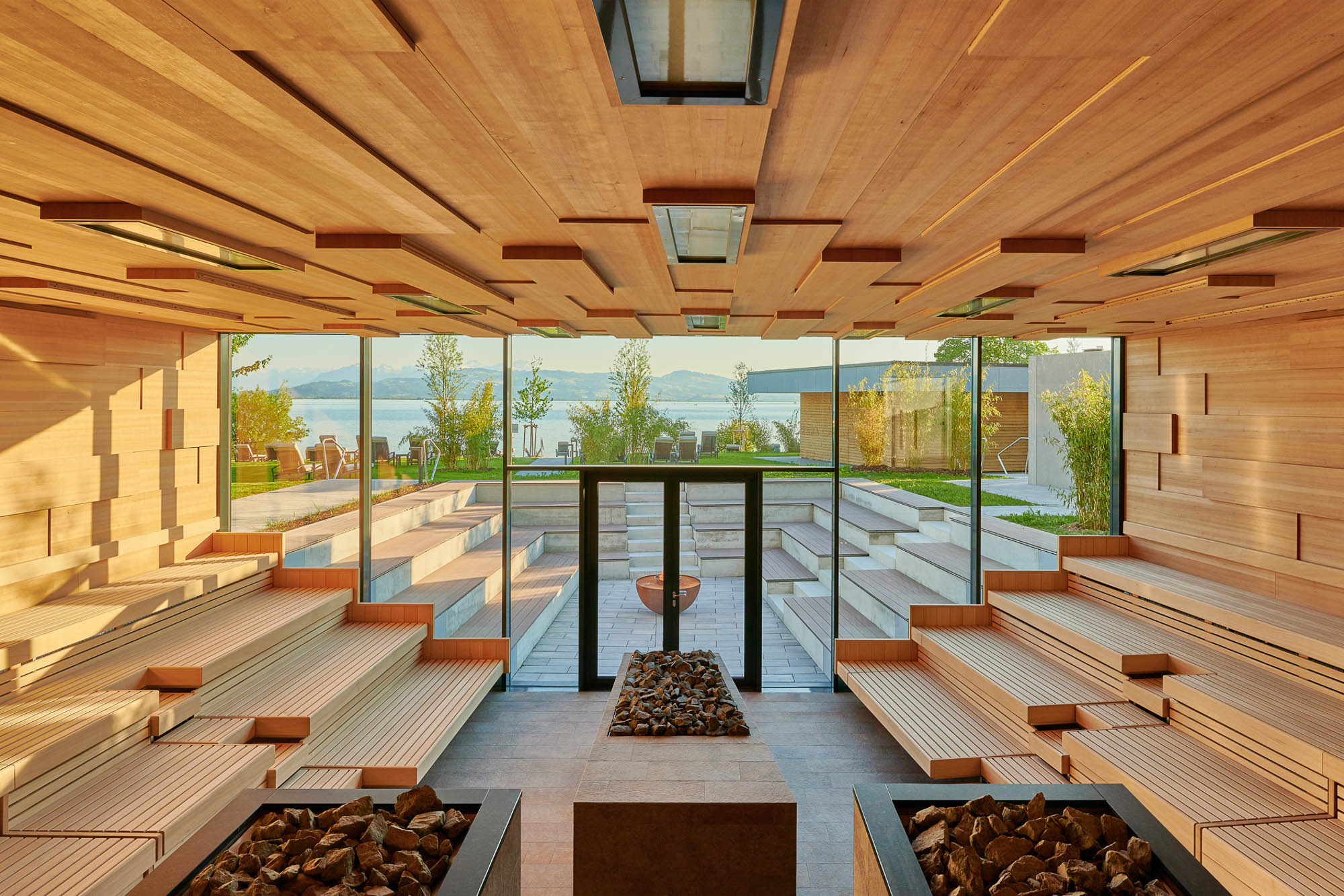 Modern Custom Commercial Sauna Room With EOS Aufguss Commercial Sauna Heaters