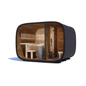 Mirage Outdoor Round Cube Sauna With Changing Room (L-Bench)