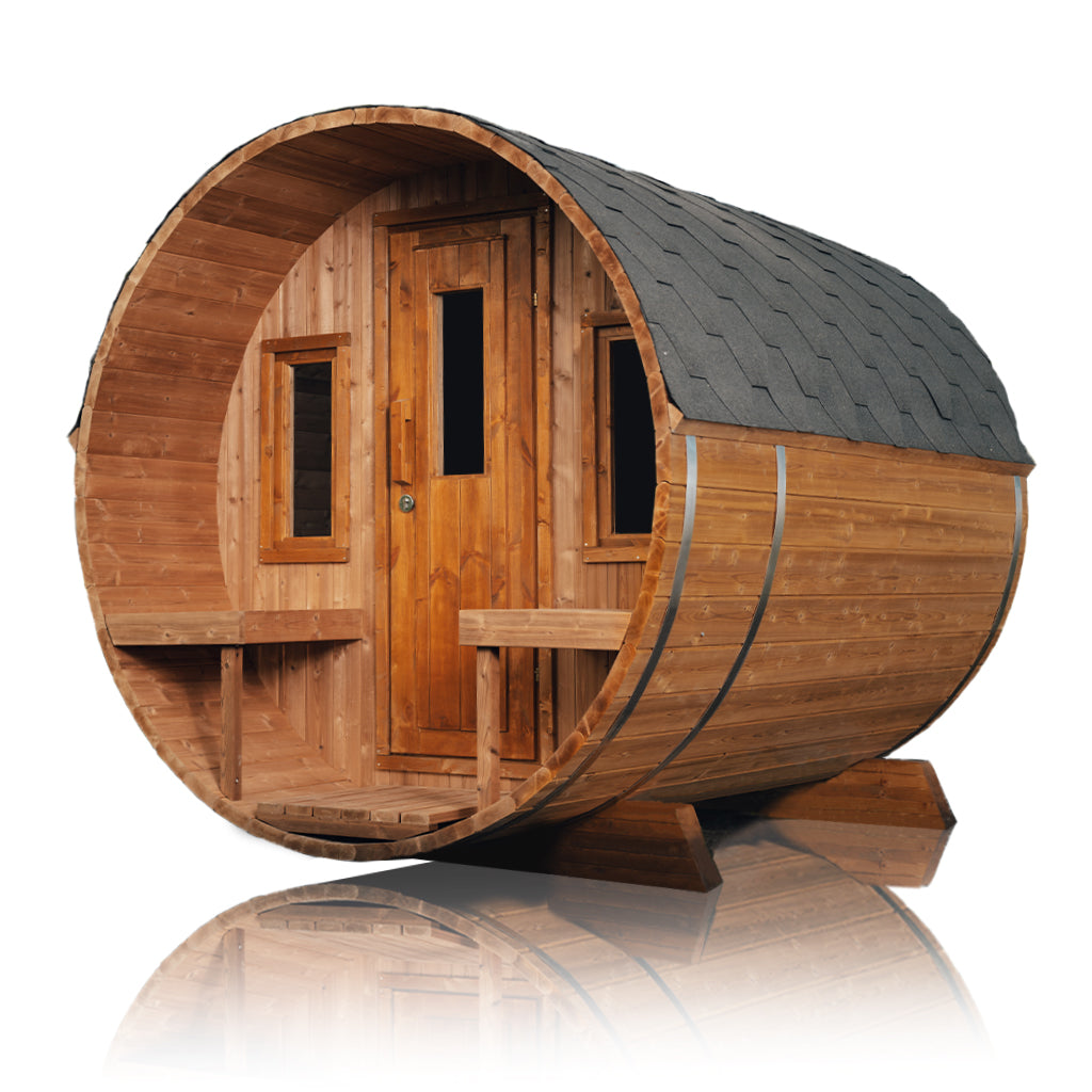 Scandinavian Rustik Outdoor Barrel Sauna – Northern Saunas Canada